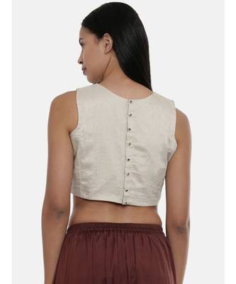 ASMI By Mayank Modi Silver Beige,Silk slub sleevless short blouse 4