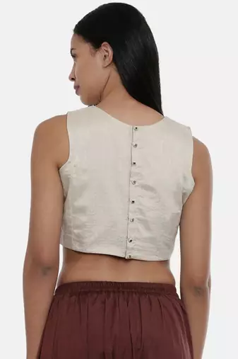 ASMI By Mayank Modi Silver Beige,Silk slub sleevless short blouse