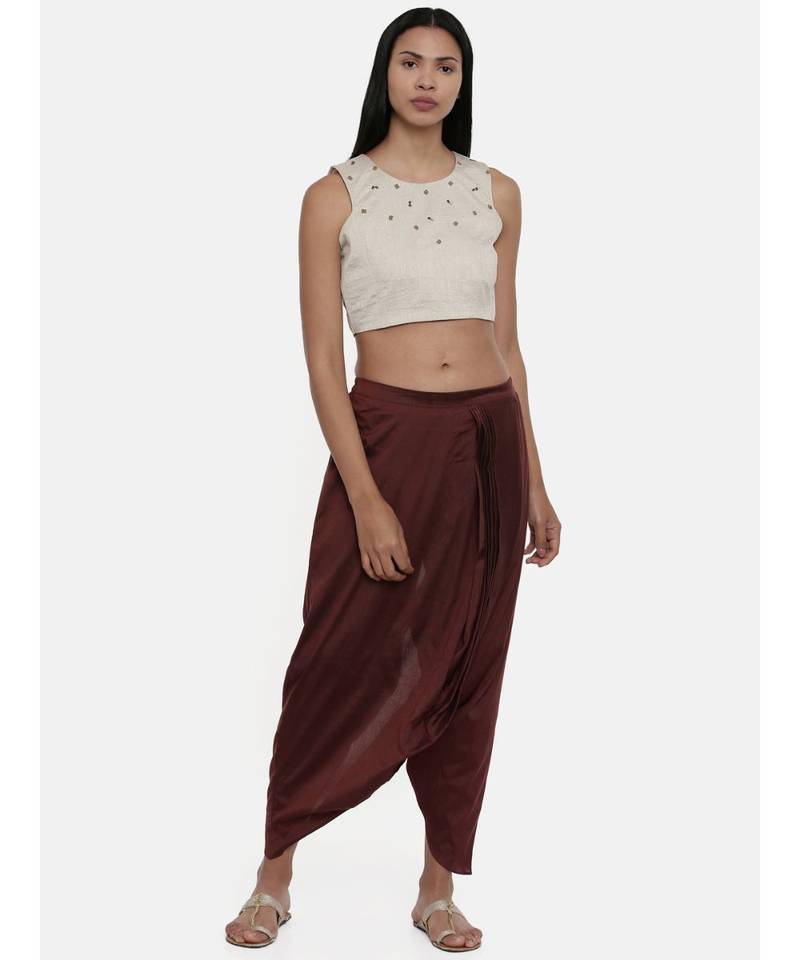 ASMI By Mayank Modi Silver Beige,Silk slub sleevless short blouse