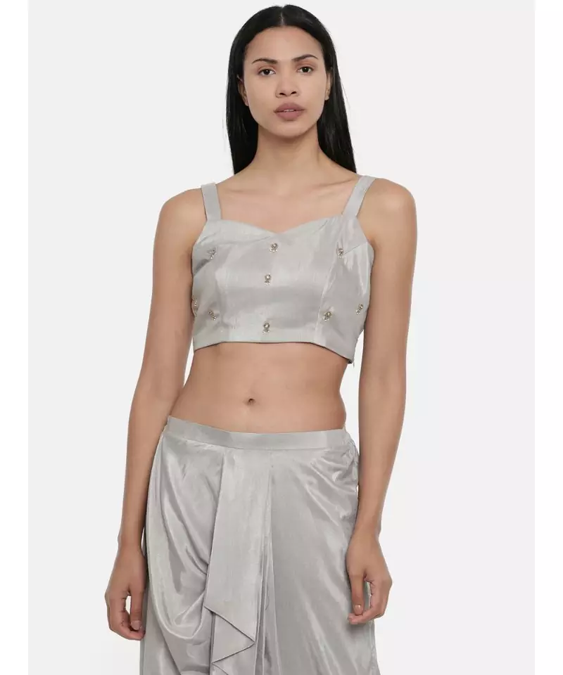 ASMI By Mayank Modi Silver Grey, Silk ,spaghetti blouse