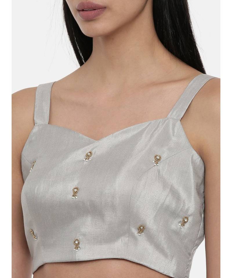 ASMI By Mayank Modi Silver Grey, Silk ,spaghetti blouse