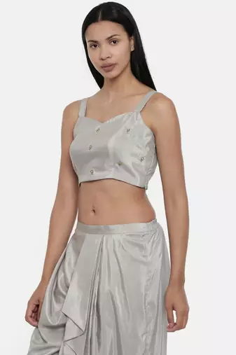 ASMI By Mayank Modi Silver Grey, Silk ,spaghetti blouse