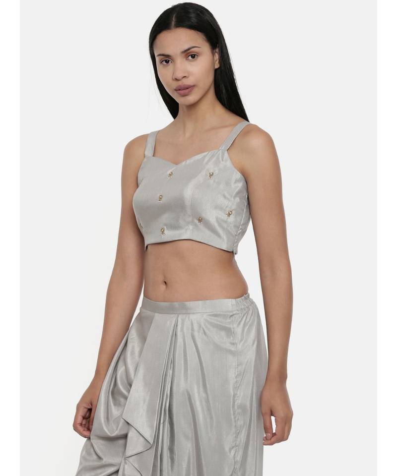 ASMI By Mayank Modi Silver Grey, Silk ,spaghetti blouse