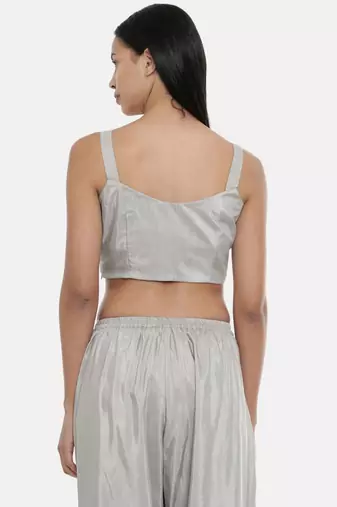 ASMI By Mayank Modi Silver Grey, Silk ,spaghetti blouse
