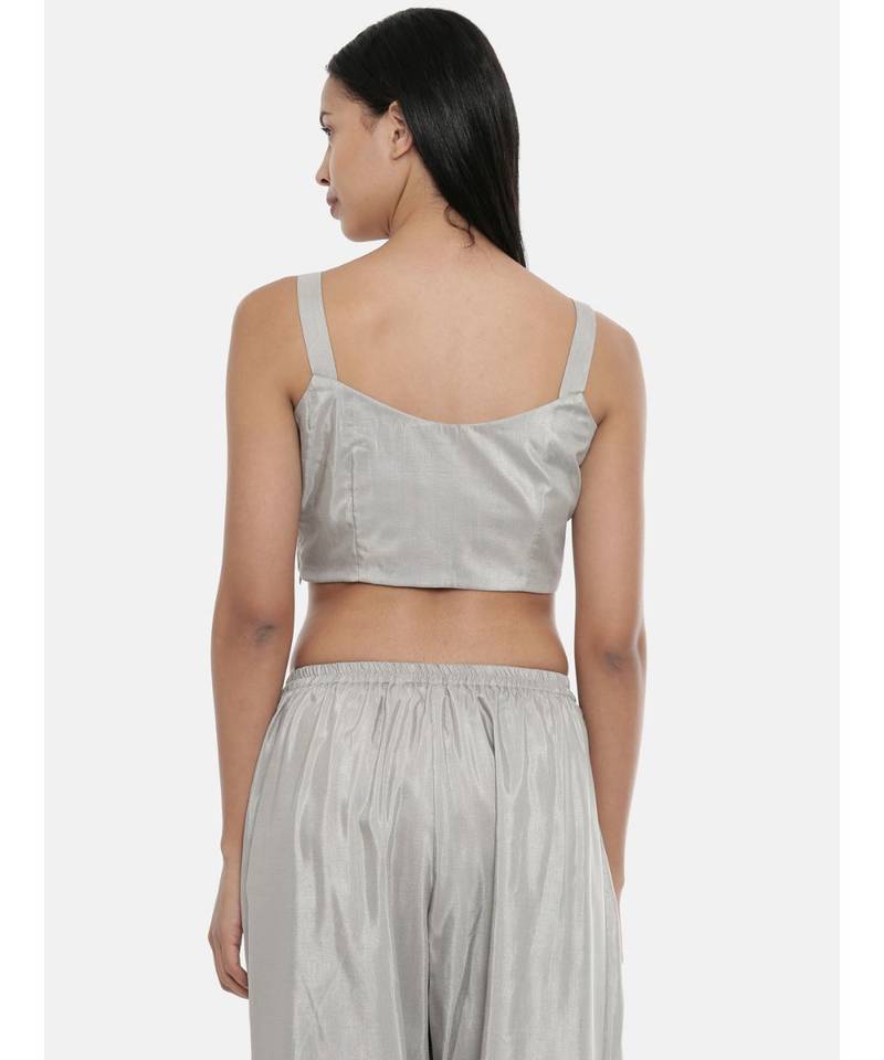 ASMI By Mayank Modi Silver Grey, Silk ,spaghetti blouse