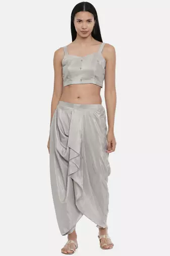 ASMI By Mayank Modi Silver Grey, Silk ,spaghetti blouse