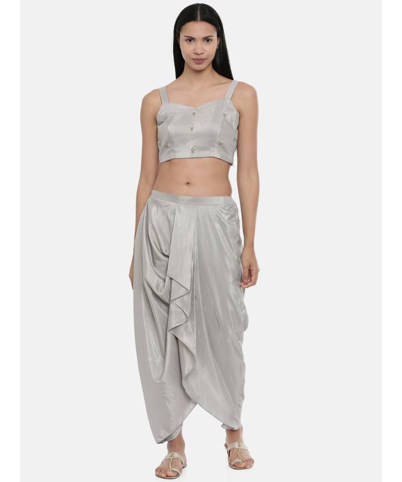 ASMI By Mayank Modi Silver Grey, Silk ,spaghetti blouse