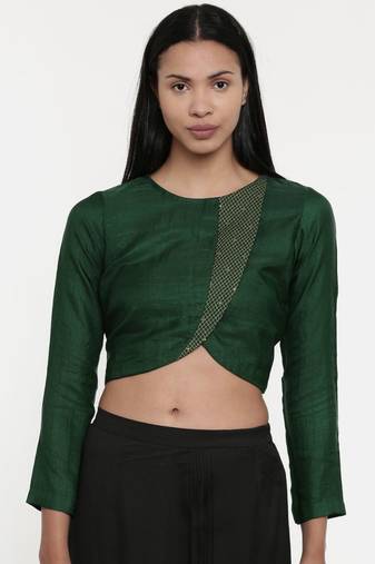 ASMI By Mayank Modi Bottle Green,Silk Slub, long blouse