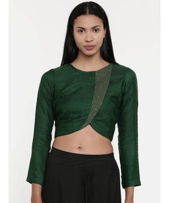 ASMI By Mayank Modi Bottle Green,Silk Slub, long blouse 1