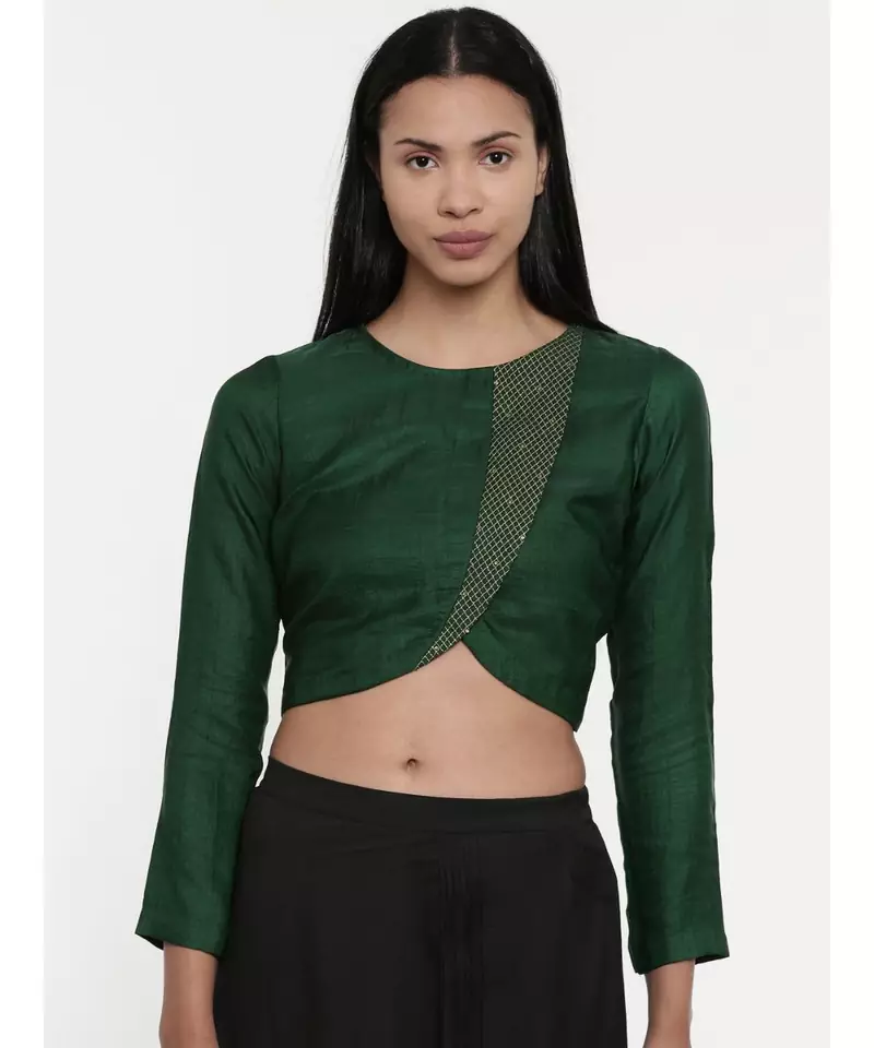 ASMI By Mayank Modi Bottle Green,Silk Slub, long blouse