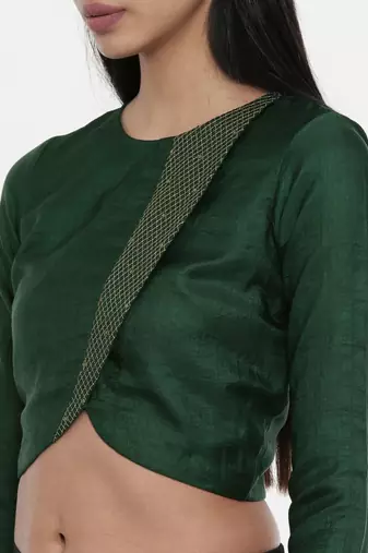 ASMI By Mayank Modi Bottle Green,Silk Slub, long blouse
