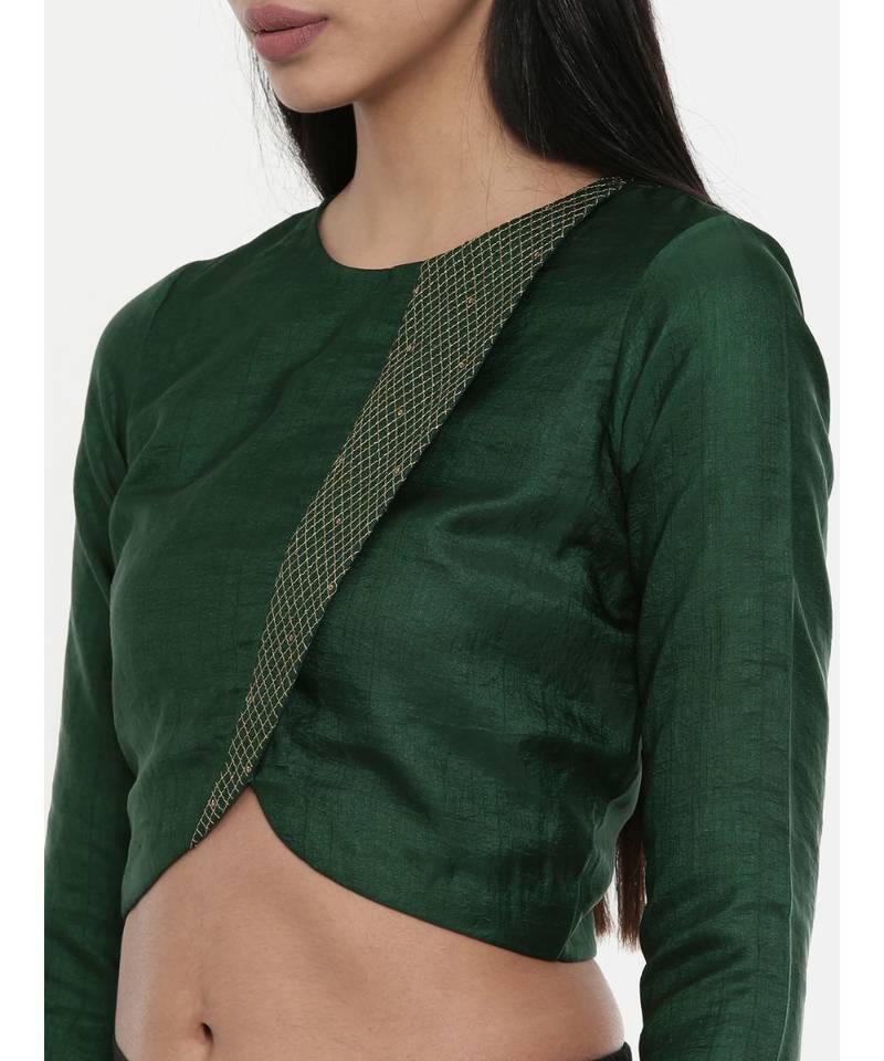 ASMI By Mayank Modi Bottle Green,Silk Slub, long blouse