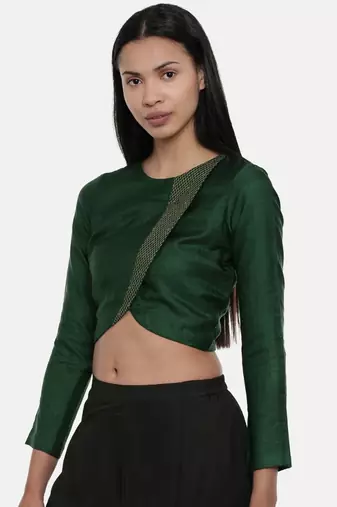 ASMI By Mayank Modi Bottle Green,Silk Slub, long blouse
