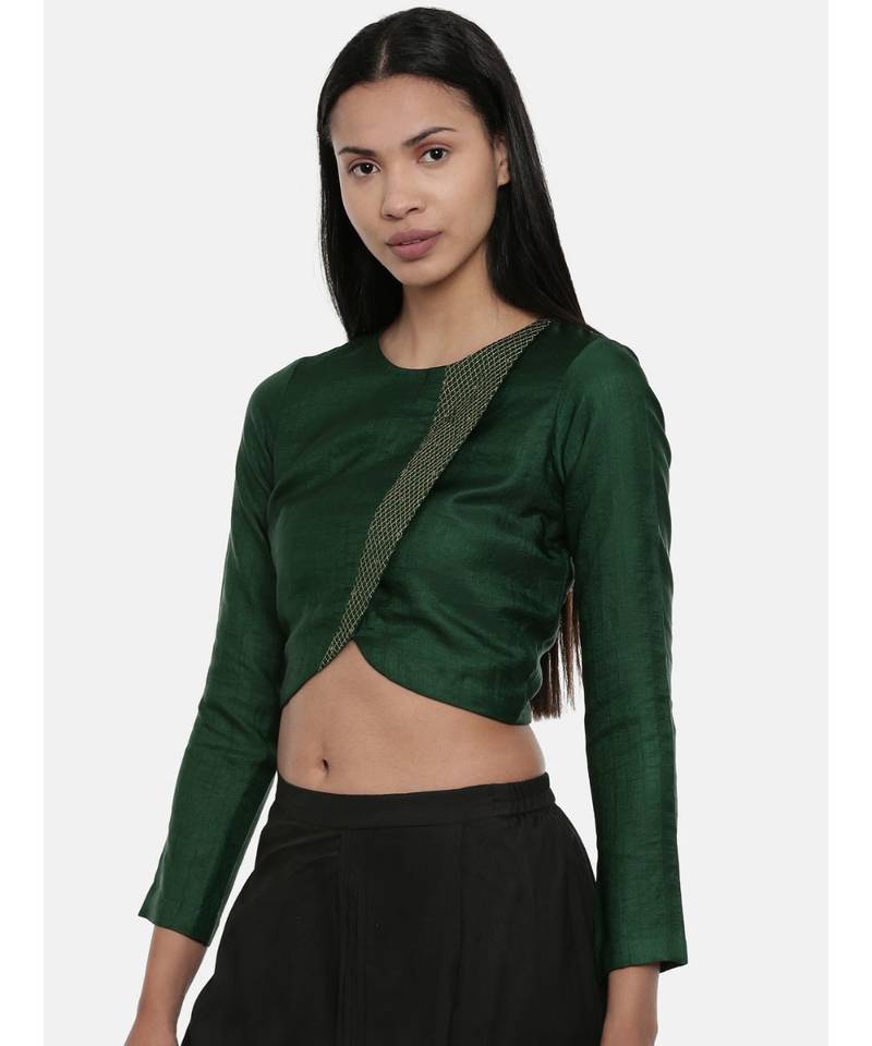 ASMI By Mayank Modi Bottle Green,Silk Slub, long blouse