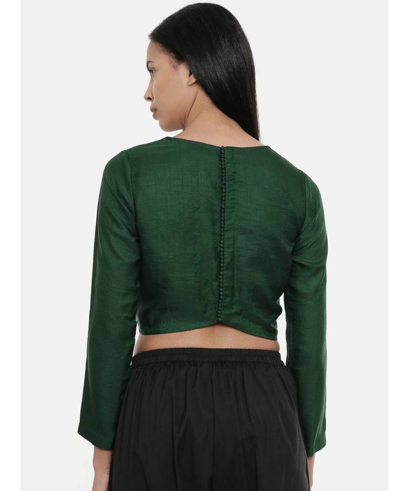 ASMI By Mayank Modi Bottle Green,Silk Slub, long blouse