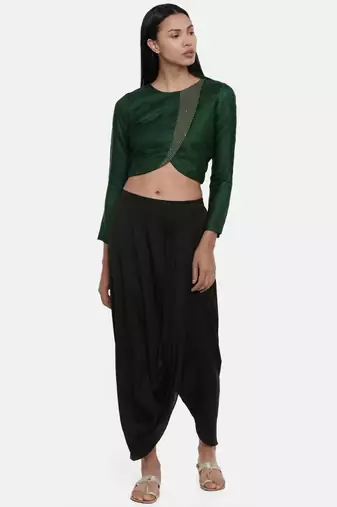 ASMI By Mayank Modi Bottle Green,Silk Slub, long blouse