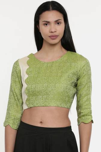 ASMI By Mayank Modi  Leaf Green/Beige,Jaquard/Cotton silk Blouse