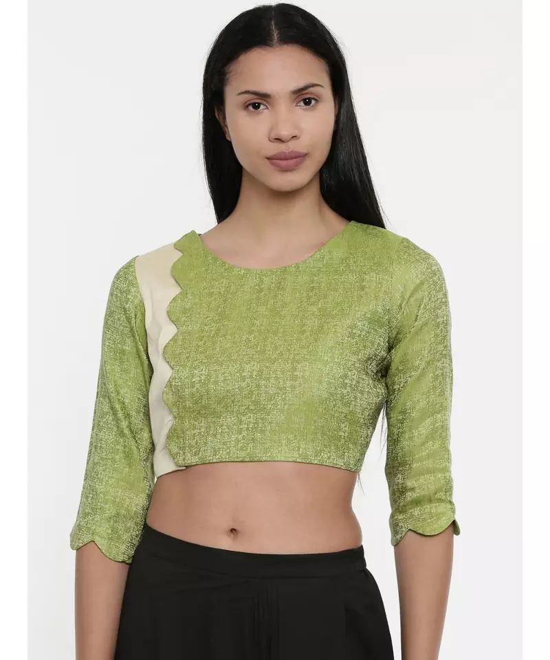 ASMI By Mayank Modi  Leaf Green/Beige,Jaquard/Cotton silk Blouse