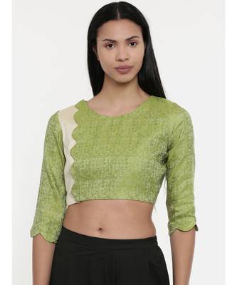 ASMI By Mayank Modi  Leaf Green/Beige,Jaquard/Cotton silk Blouse 1