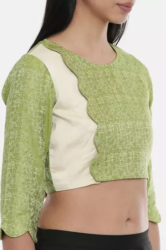ASMI By Mayank Modi  Leaf Green/Beige,Jaquard/Cotton silk Blouse