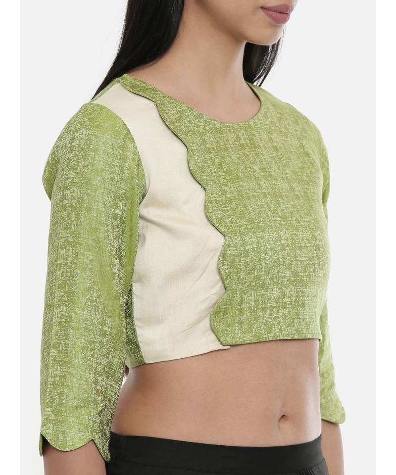 ASMI By Mayank Modi  Leaf Green/Beige,Jaquard/Cotton silk Blouse