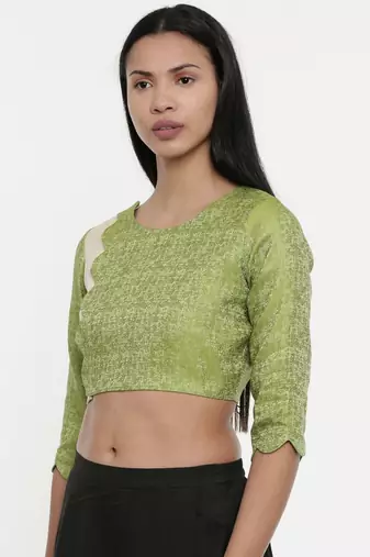 ASMI By Mayank Modi  Leaf Green/Beige,Jaquard/Cotton silk Blouse
