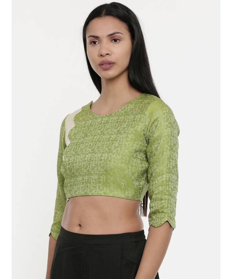 ASMI By Mayank Modi  Leaf Green/Beige,Jaquard/Cotton silk Blouse