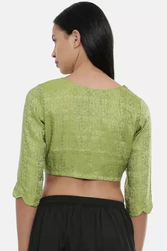ASMI By Mayank Modi  Leaf Green/Beige,Jaquard/Cotton silk Blouse