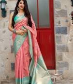 Pink woven banarasi saree with blouse