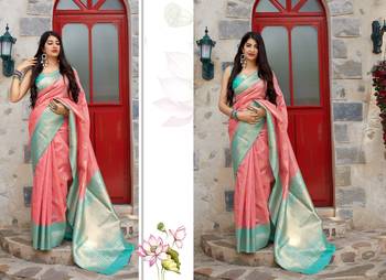Pink woven banarasi saree with blouse 2