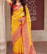 Yellow woven banarasi saree with blouse