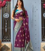 Purple woven banarasi saree with blouse