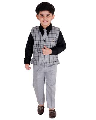 Black printed cotton silk boys-suit 1