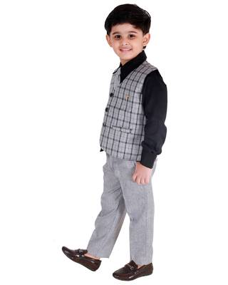 Black printed cotton silk boys-suit 2