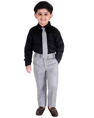 Black printed cotton silk boys-suit 3