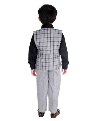 Black printed cotton silk boys-suit 4
