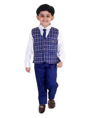 Blue printed cotton silk boys-suit 1