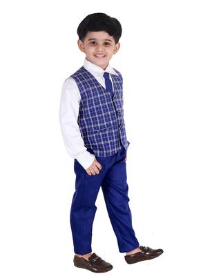 Blue printed cotton silk boys-suit 2