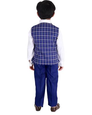 Blue printed cotton silk boys-suit 4