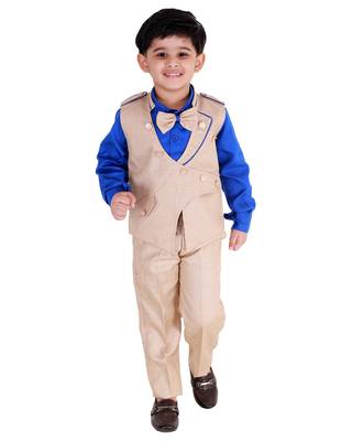 Blue printed cotton silk boys-suit 1