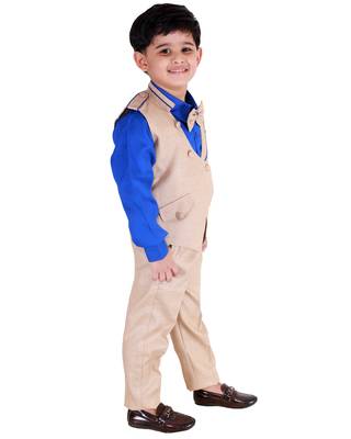 Blue printed cotton silk boys-suit 2