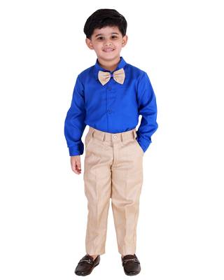 Blue printed cotton silk boys-suit 3