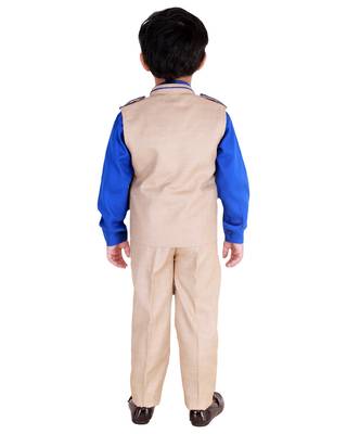 Blue printed cotton silk boys-suit 4