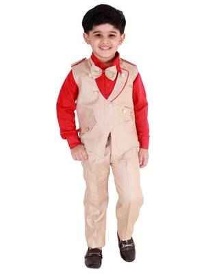 Red printed cotton silk boys-suit 1