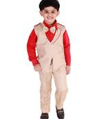 Red printed cotton silk boys-suit