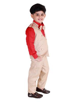 Red printed cotton silk boys-suit 2