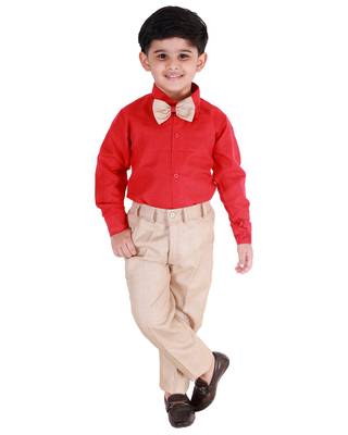 Red printed cotton silk boys-suit 3