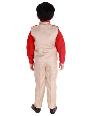 Red printed cotton silk boys-suit 4