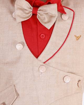 Red printed cotton silk boys-suit 5