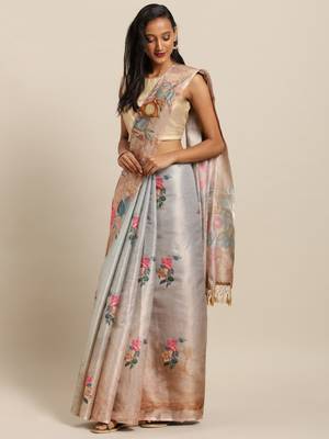 cream woven art silk saree with blouse 1